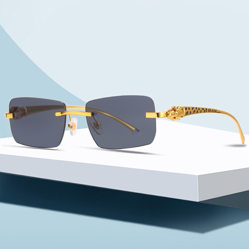 CARTIER Kính Mát Không Gọng Chống Tia UV400 Họa Tiết Da Báo Thời Trang Cho Nam Và Nữ