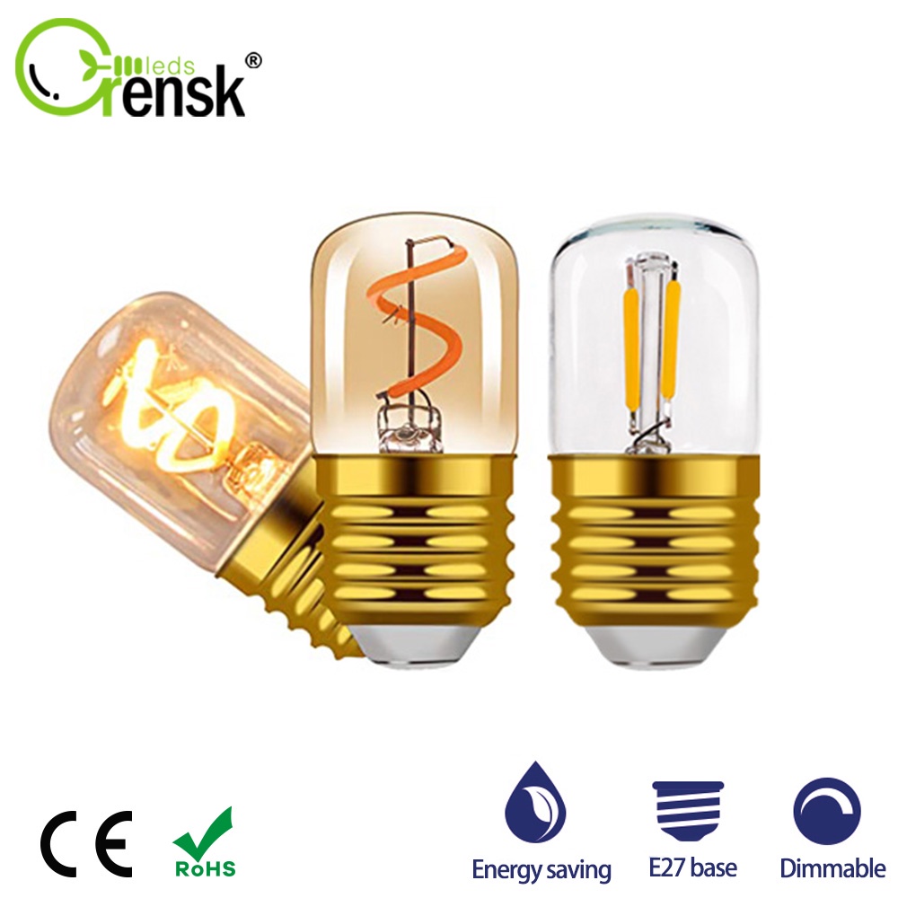 Bóng Đèn Dây Tóc E27 220V 1W T28 Đèn tủ lạnh Ánh Sáng Trắng Ấm Phong Cách Cổ Điển
