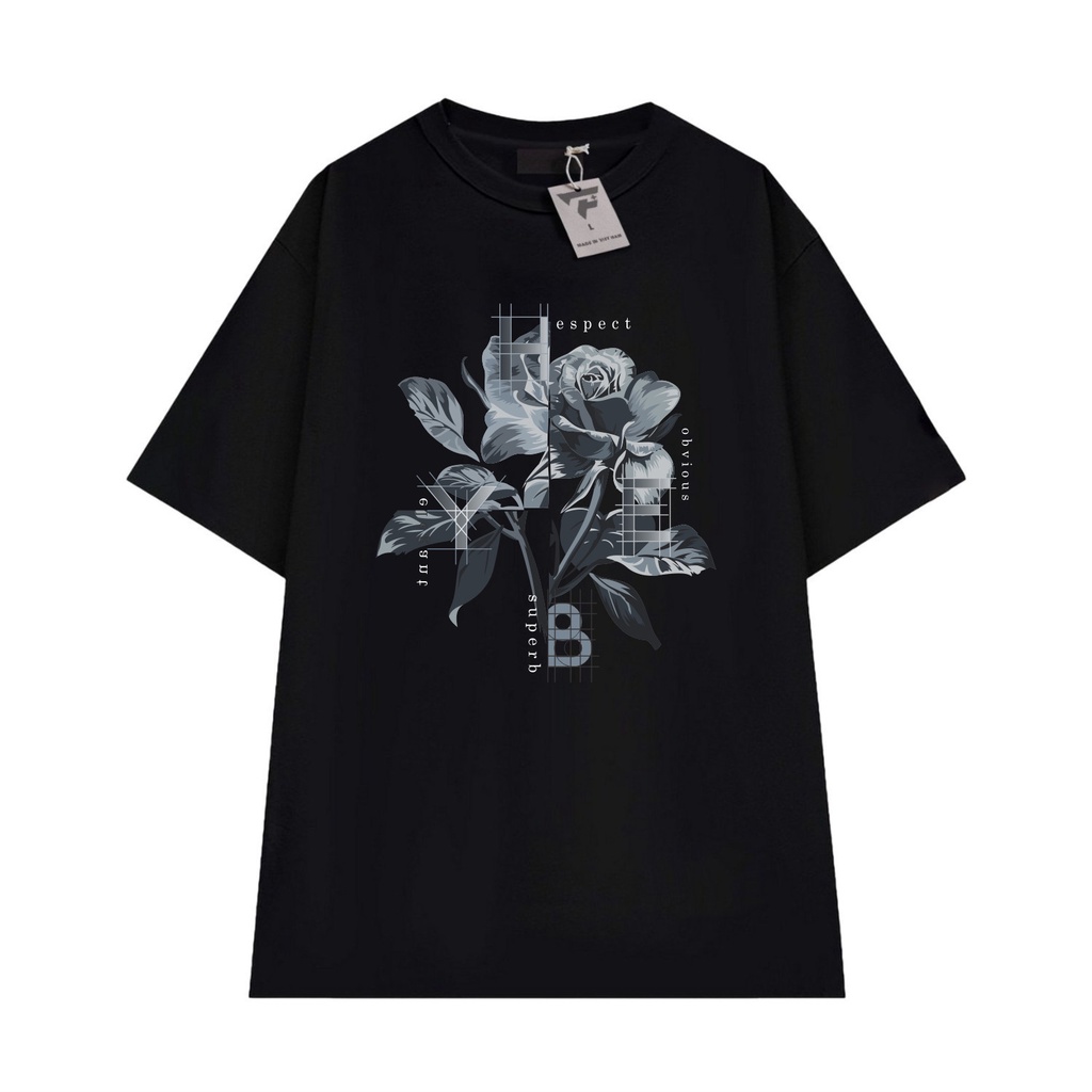 Áo thun nữ tay lỡ unisex phông rộng cổ tròn vải mát in hoa phong cách FPLUS FP97