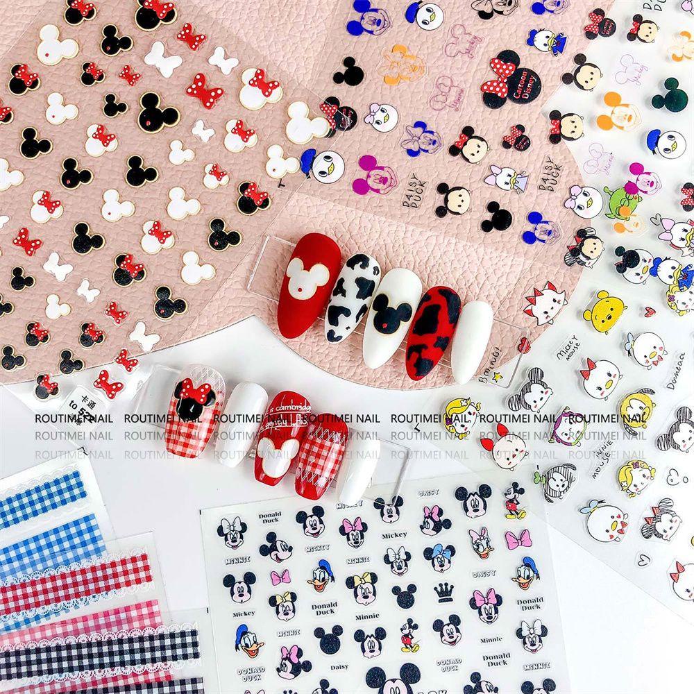 [Hàng mới về] Nhãn dán móng tay sọc caro hình Mickey Minnie phong cách giáng sinh tự dính trang trí móng DIY cho bé