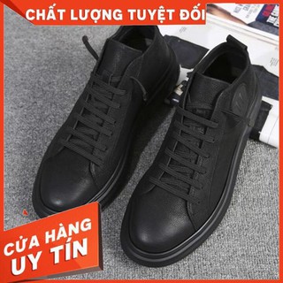 Giày sneaker thể thao nam da bò thật màu đen cao cấp -