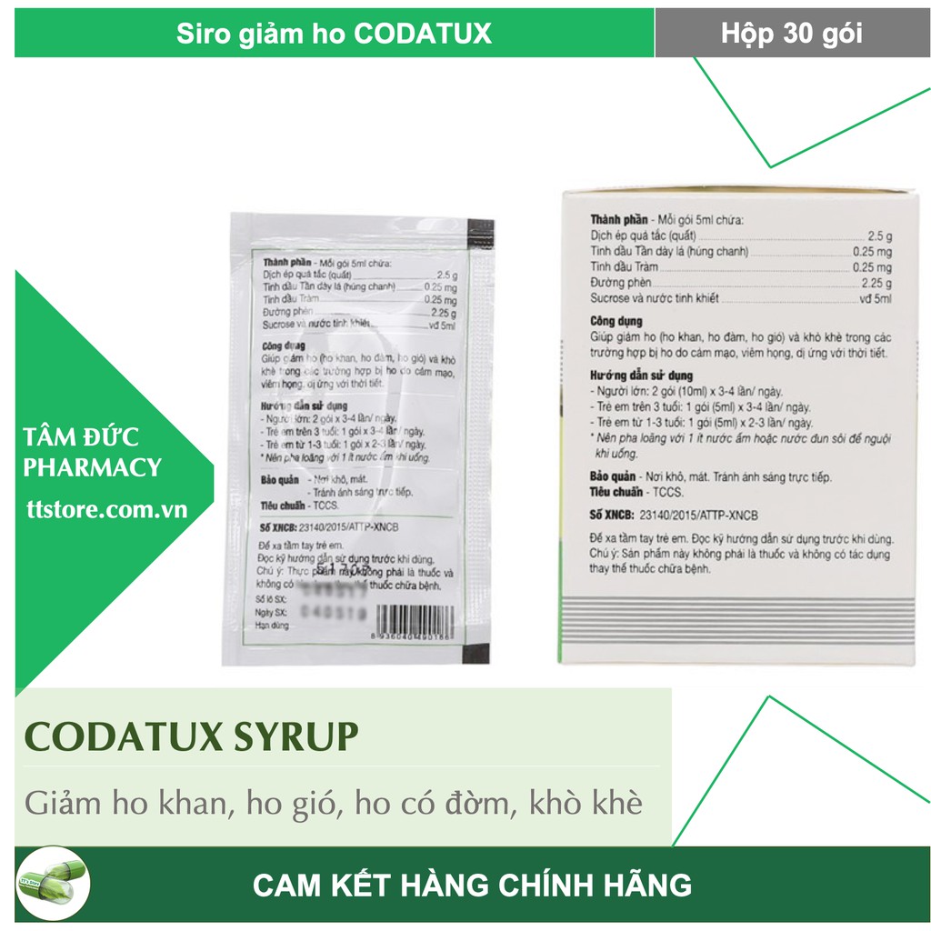 CODATUX SYRUP [Hộp 30 gói] - Siro codatux hỗ trợ giảm ho, long đờm cho bé