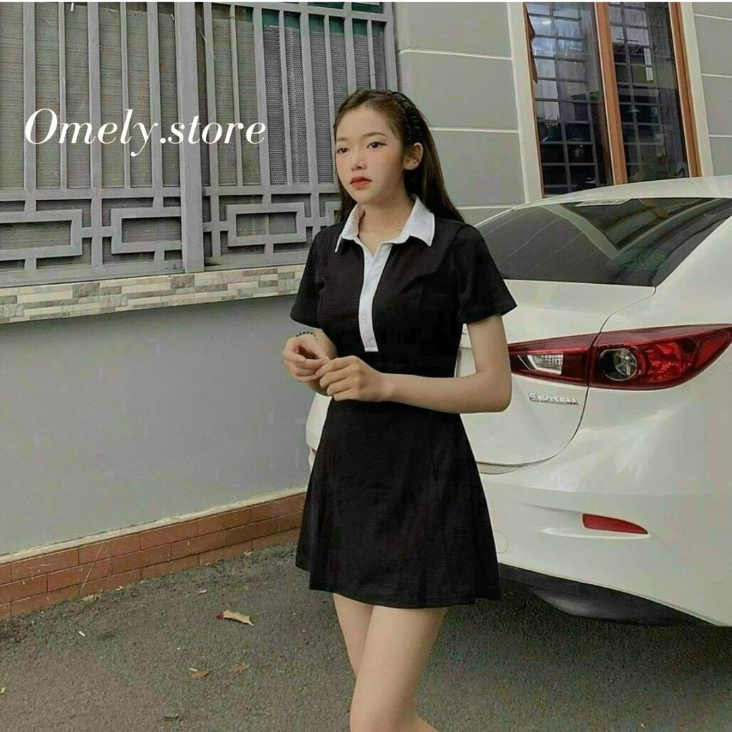[Mã SKAMLTSW11 giảm 10% đơn 99K] Váy Polo Body Nữ Đen Viền Cổ Trắng Siêu Xinh Chất Liệu Cotton Thoáng Mát | BigBuy360 - bigbuy360.vn