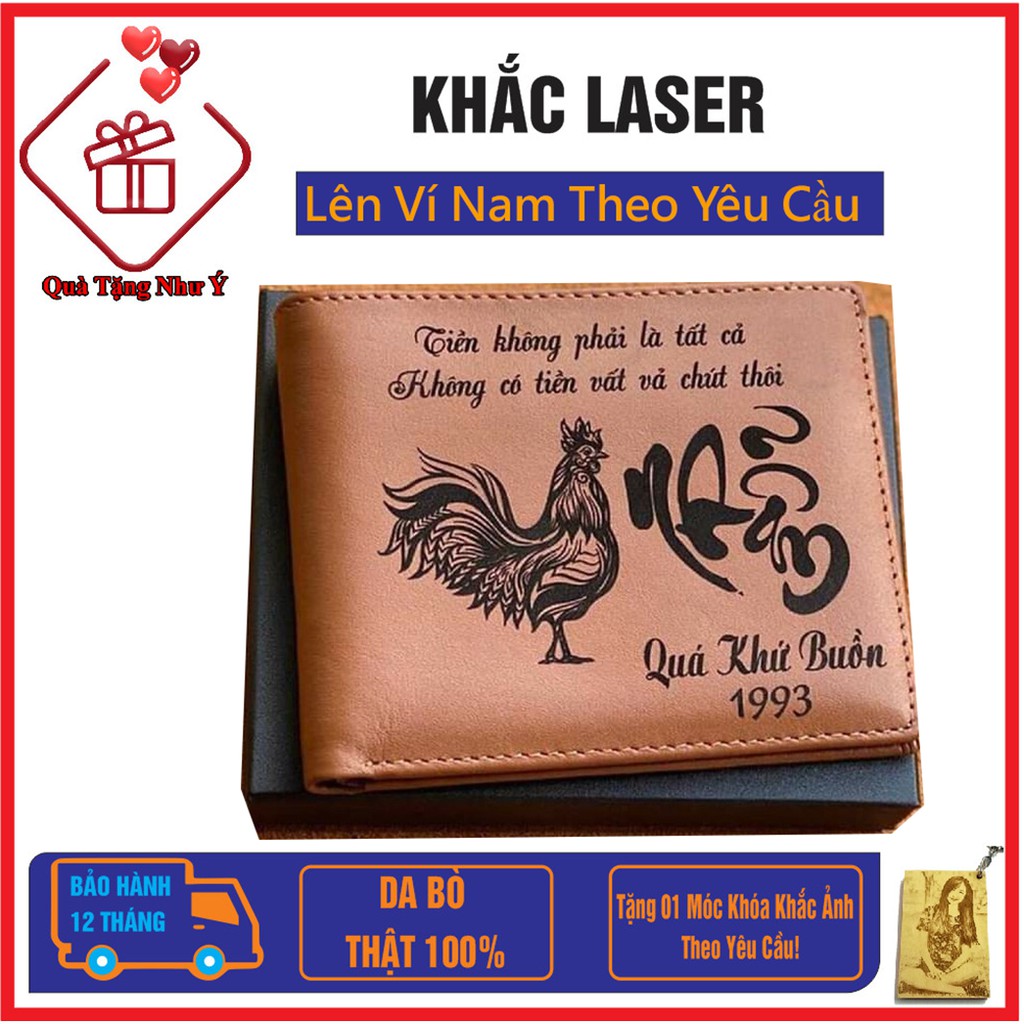 Ví Da Bò 100% Khắc Tên Theo Yêu Cầu, Khắc Laser Lên Ví Da Bò - Quà Tặng Cha, Tặng Chồng, Người yêu - QTNY