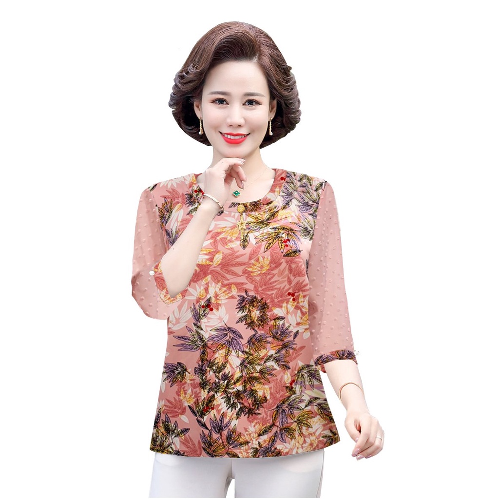 ĐẸP - Áo Kiểu Trung Niên Giấu Bụng Bigsize Dạng Áo Kiểu Quý Bà Kèm Phụ Kiện - Thời Trang U50-60 Cho Người Mập 3A23 3A05