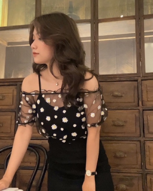 SET_ÁO_2DÂY+LƯỚI_CHIFON_HOA_CÚC(kèm hình thật 100%)