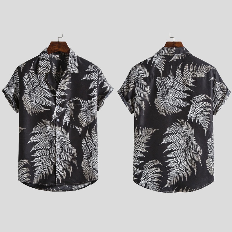 Áo Sơ Mi Tay Ngắn Dáng Rộng In Họa Tiết Hoa Phong Cách Hawaii Cổ Điển Màu Xanh Navy / Đen / Vàng / Xanh Lá Cho Nam