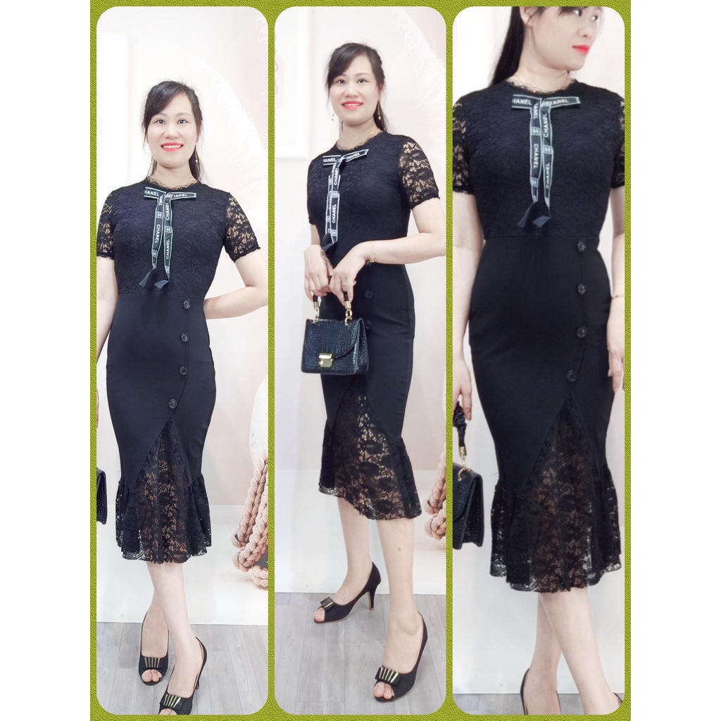 Đầm ren ôm body dáng dài qua gối hàng quảng châu chất bao đẹp