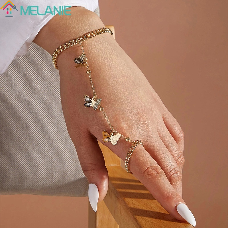 Vòng tay phối nhẫn hình bướm phong cách Bohemian cổ điển thời trang cho nữ