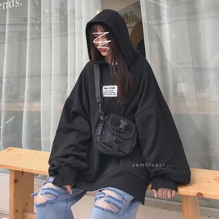 ÁO HOODIE THIS THAS DÁNG RỘNG UNISEX HOT HIT - ÁO NỈ MŨ NGOẠI THIS & THAT MÀU ĐEN