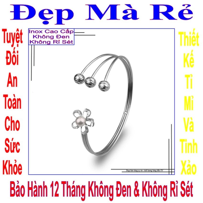 Vòng tay nữ hở kiểu hoa mai đính ngọc trai nhân tạo và 3 viên bi (Trắng) VTLT00101T025059