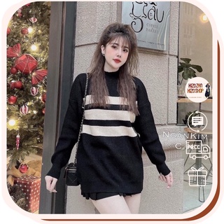 G39. 945. ÁO LEN SWEATER DÁNG RỘNG HOẠ TIẾT KẺ SỌC SIÊU HOT SIÊU XINH
