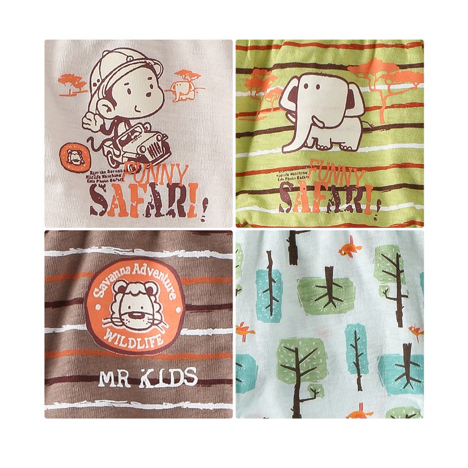 Set 5 quần lót tam giác Hàn Quốc cotton 100% dành cho bé trai mẫu Funny Safari