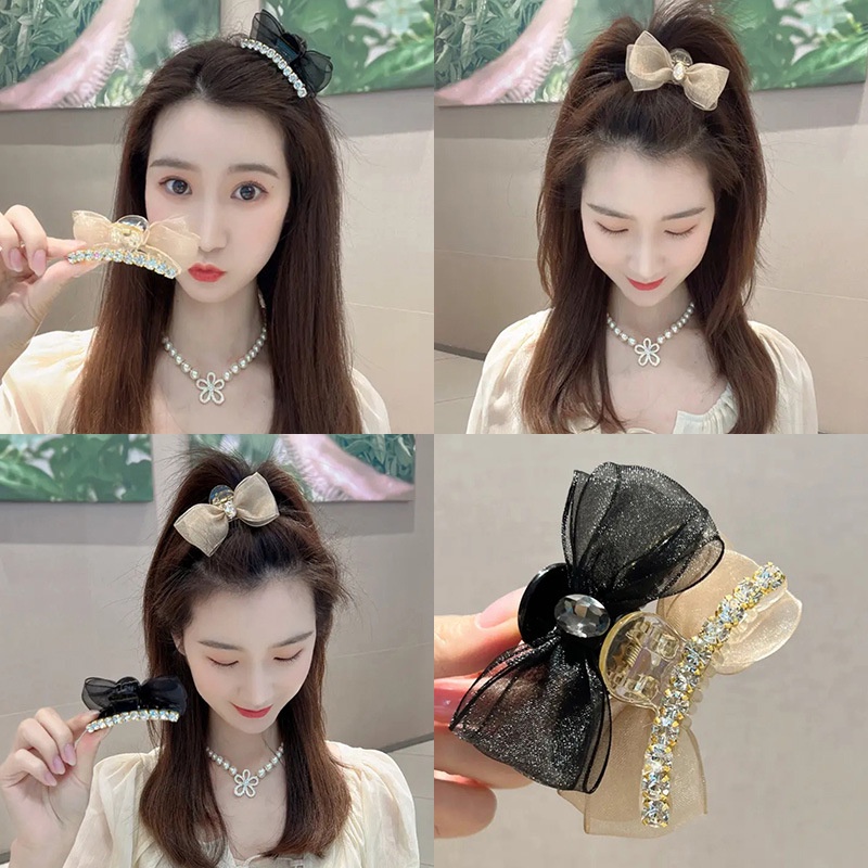 Kẹp tóc nơ lưới đính pha lê xinh xắn thời trang cực xinh K39