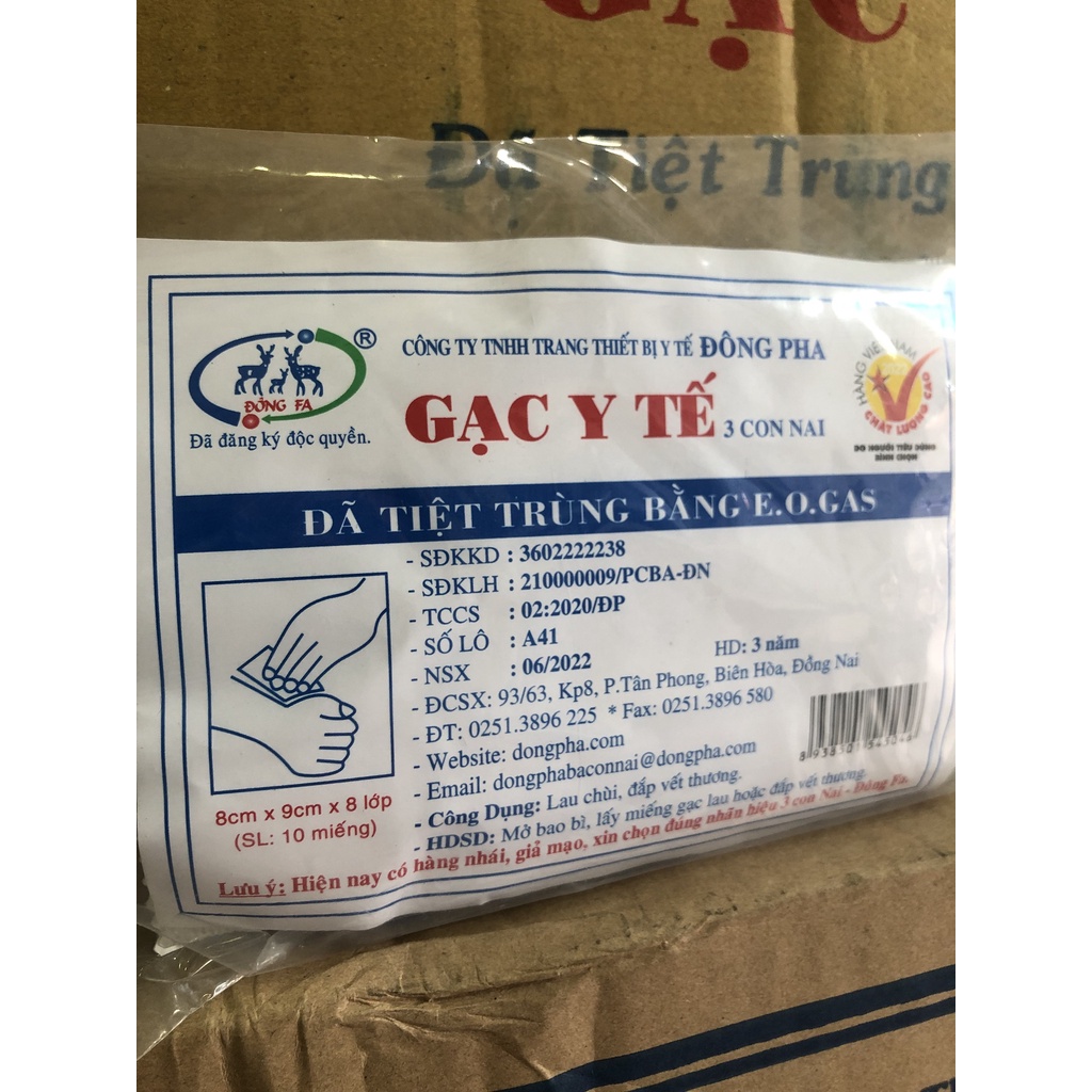 ❤️ Gạc y tế tiệt trùng Đông Pha 5x6cm /8x9cm GẠC Y TẾ 3 CON NAI TIỆT TRÙNG 5x6cm 8x9cm ĐÔNG PHA