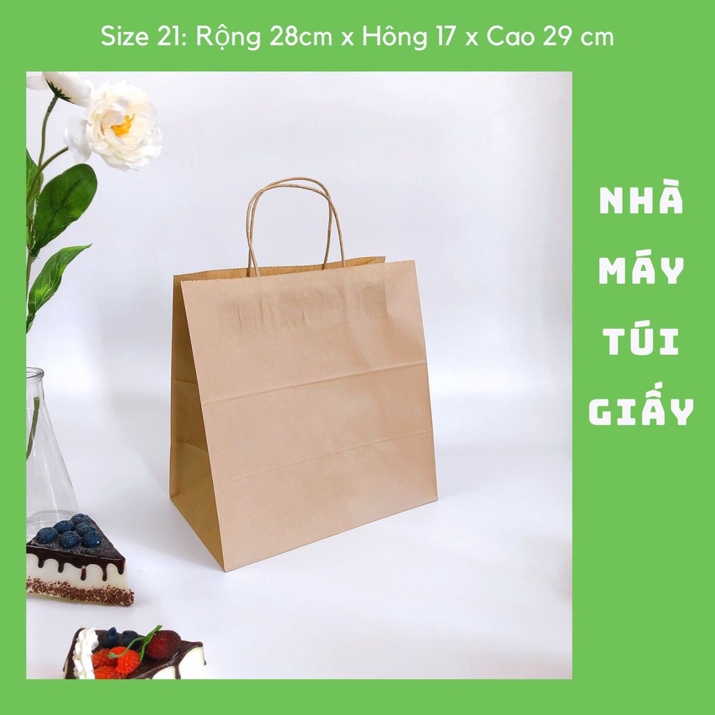 10 CHIẾC TÚI GIẤY KRAFT SIZE 21: 28x17x29 CM MÀU NÂU CÓ QUAI ( ẢNH THẬT)