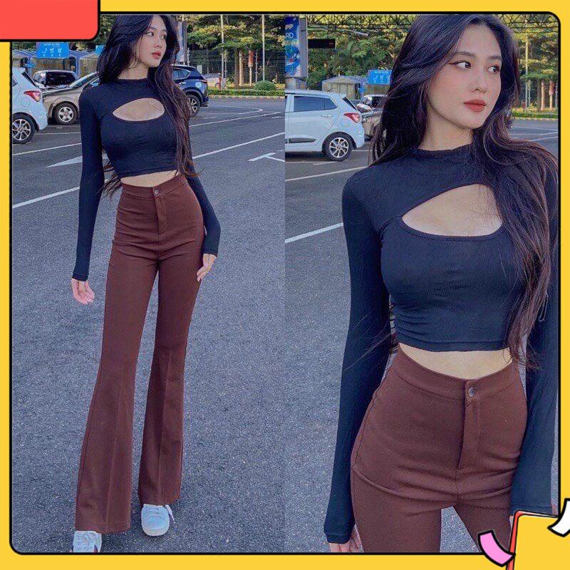 Quần ống loe cạp cao Kamichi , Quần legging dài ống loe chất tuyết mưa cao cấp mã 828