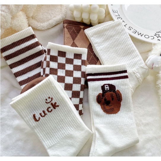 Tất cổ cao vớ tất gấu vintage cổ cao phong cách Hàn Quốc cực xinh OUYOU