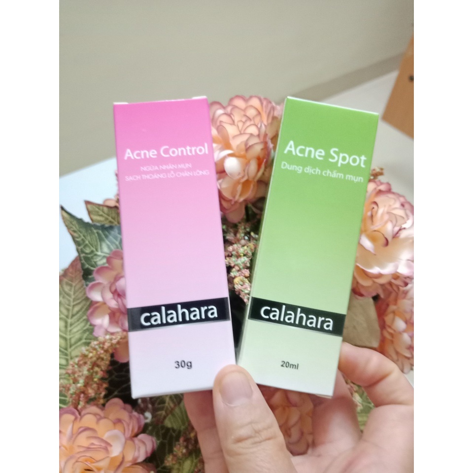 Combo Kem ngừa nhân mụn calahara acne control  + dung dịch chấm mụn Calahara acne spot