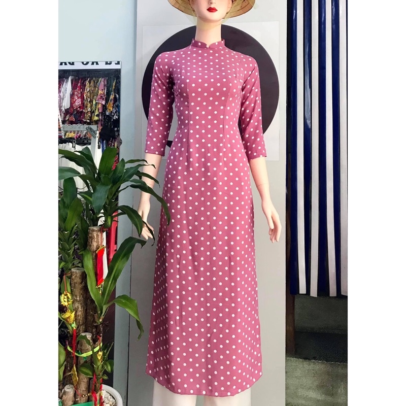 Áo dài chấm bi, dây nơ | BigBuy360 - bigbuy360.vn