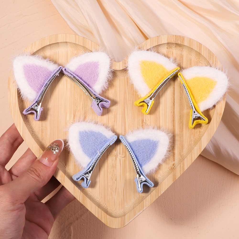 Set 2 kẹp tóc tai mèo RAINBOW BOWS bằng lông nhung mềm mại dễ thương dành cho bé gái