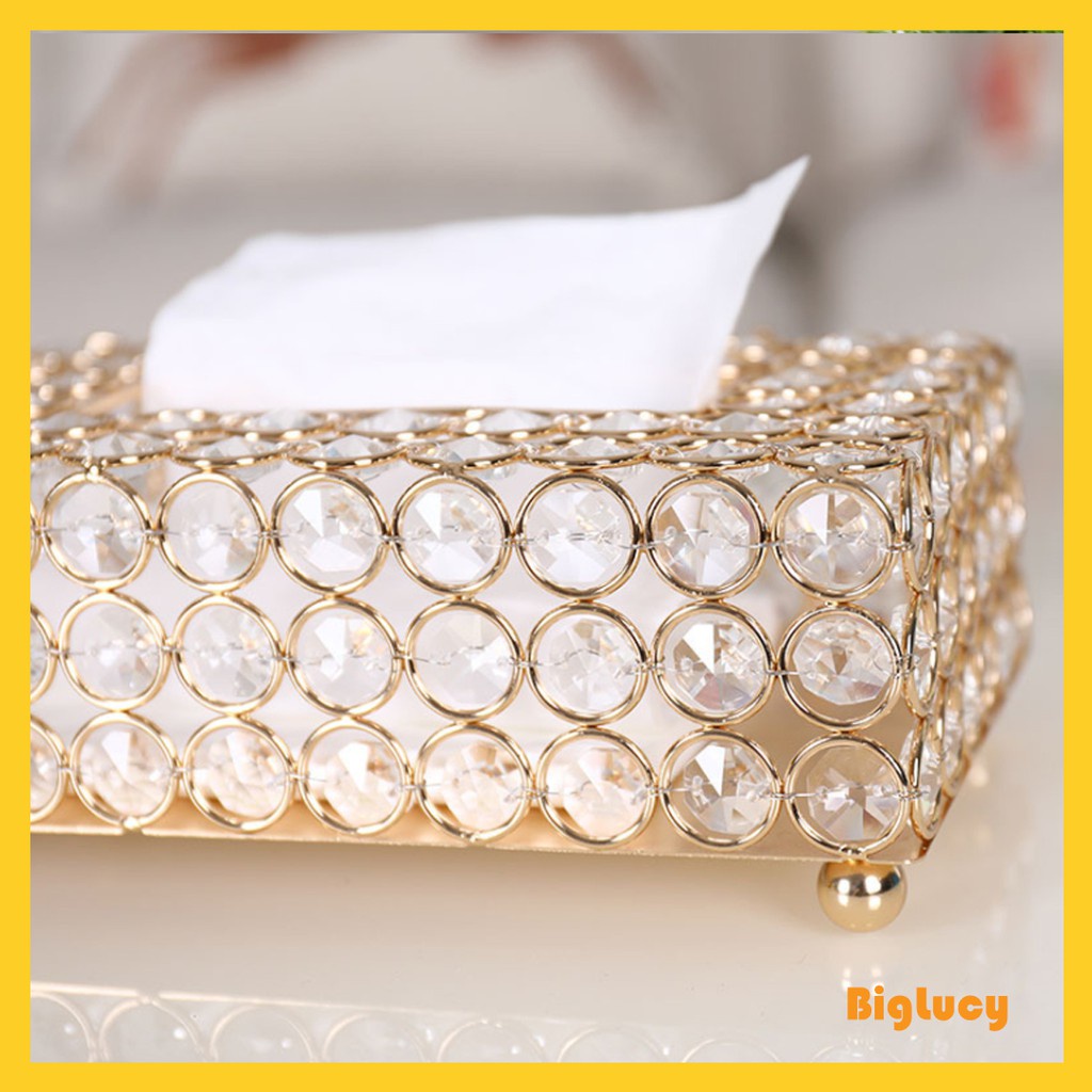 Hộp Tròn Pha Lê Đựng Khăn Giấy Trang Trí Nội Thất