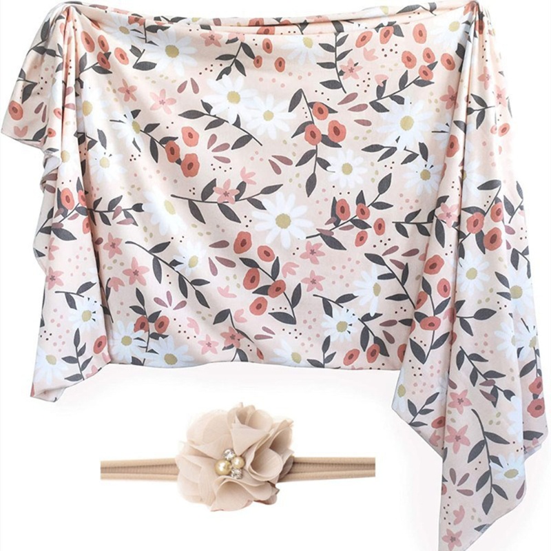 Bộ 2 Chăn Quấn Em Bé Bằng Cotton Mềm Mại In Họa Tiết Hoa Xinh Xắn