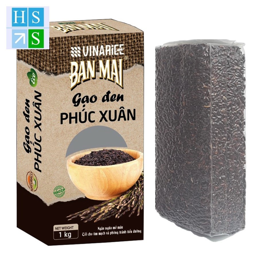 Gạo Phúc Xuân gạo lứt đen BAN MAI ( Hộp 1kg) - Thực phẩm thực dưỡng, tốt cho tim mạch, tiểu đường