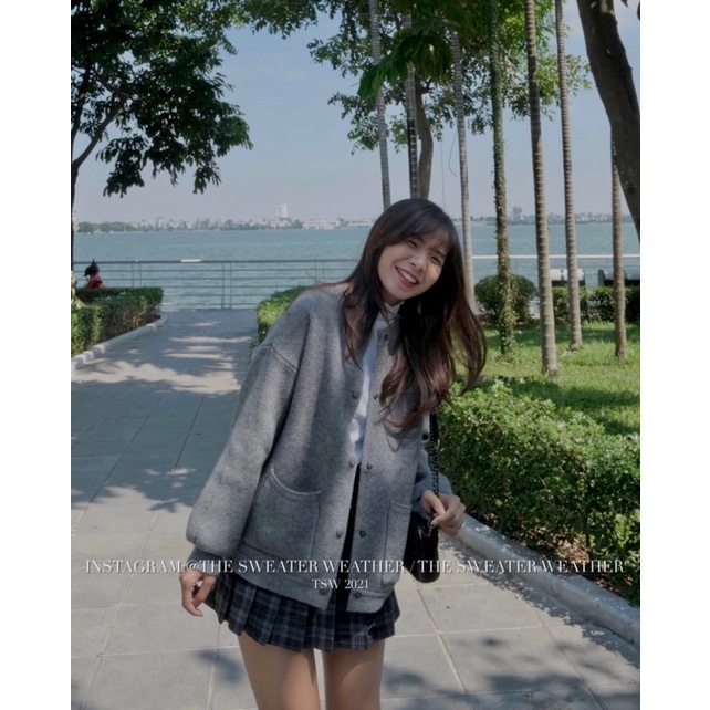 (Ảnh thật) Áo khoác len dáng bomber cúc bấm the.sweaterweather TSW | BigBuy360 - bigbuy360.vn