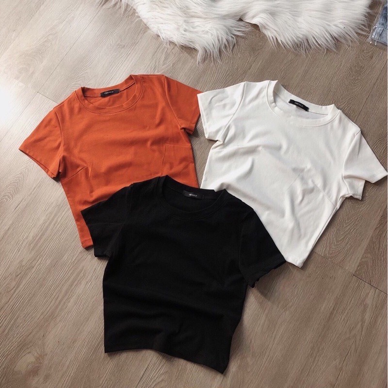 ÁO THUN XỊN  FOREVER 21 CROPTOP TRƠN BASIC ÔM BODY - CỔ TRÒN