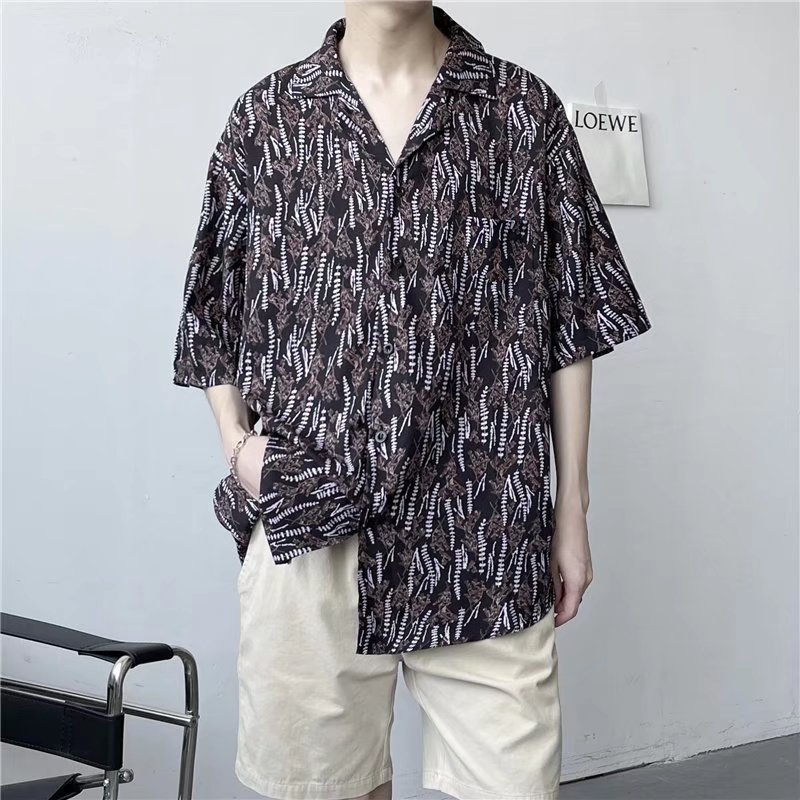 Áo Sơ Mi Tay Ngắn Dáng Rộng Thoáng Khí In Họa Tiết Hoa Cổ Điển Thời Trang Mùa Hè Hàn Quốc Dành Cho Nam 2022