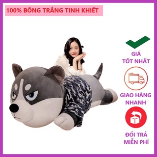 Gấu bông Chó Husky, gối ôm quà tặng Chó Alaska 100% Bông Gòn Cao Cấp Thú Nhồi Bông Vải Nhung