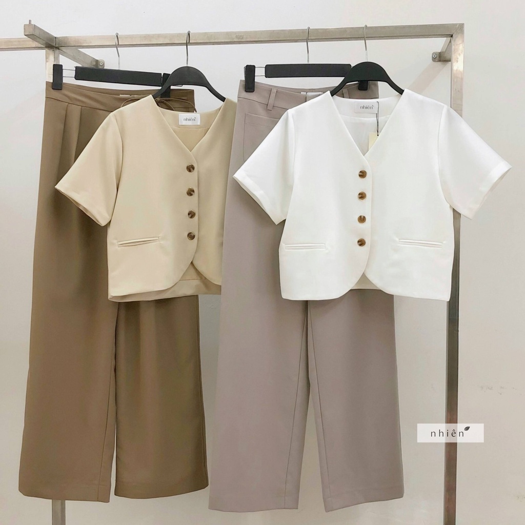 Áo kiểu nữ - Áo cổ V thanh lịch nhiennhienvintage BA006