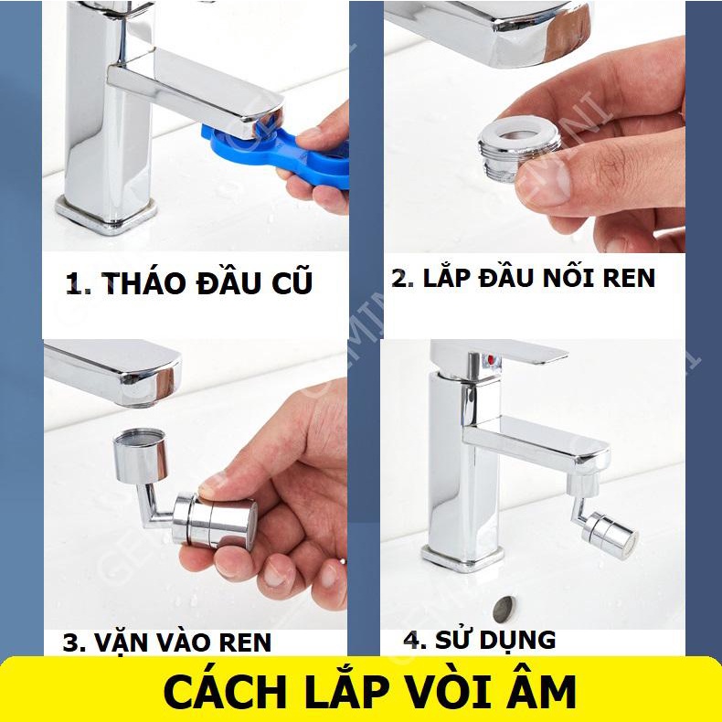 Đầu nối vòi nước lắp chậu thông minh xoay 720 độ rửa bát chén lavabo 2 chế độ nước chảy mã V3 Gemini Shop
