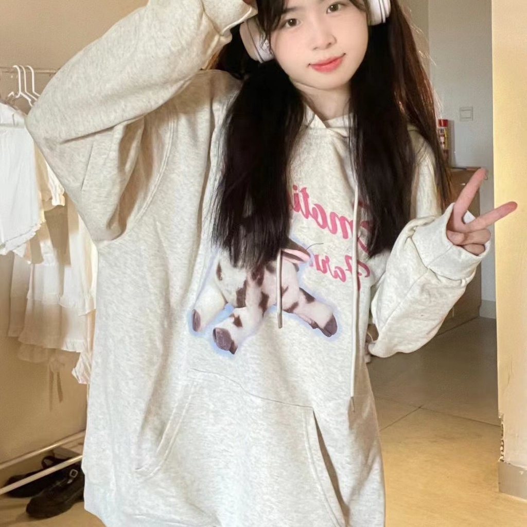 SUXI Áo Hoodie Thể Thao Dáng Suông Thời Trang Xuân Thu Cho Nữ