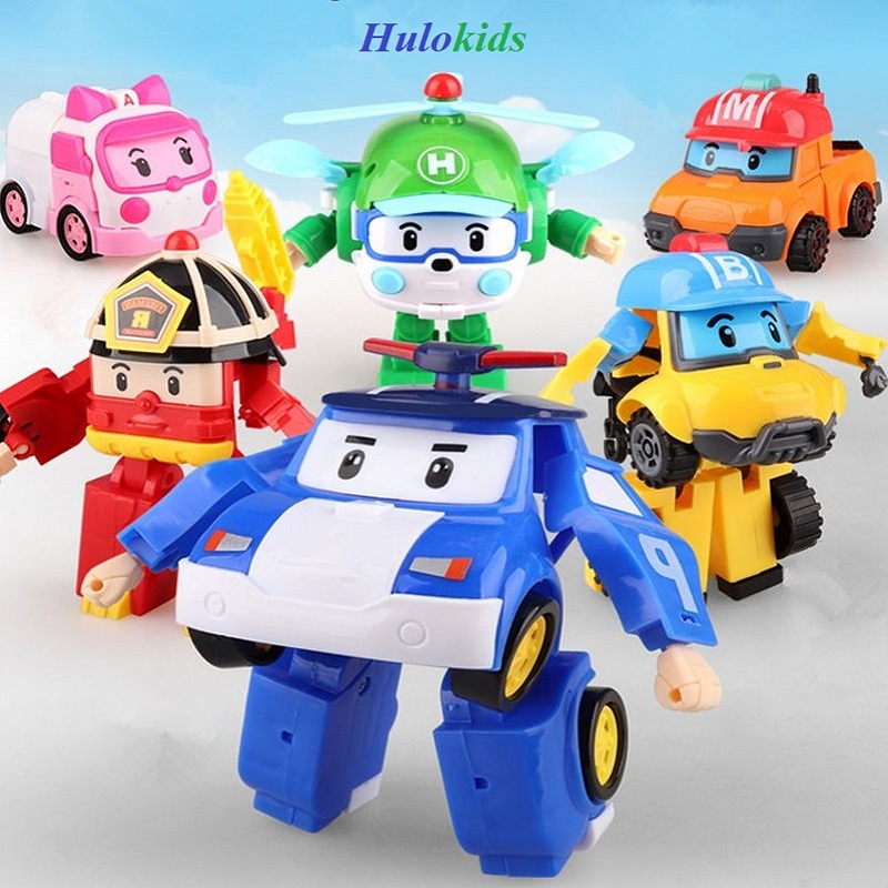 {Loại 1} Bộ 6 xe biến hình Robocar Poli phim hoạt hình Poli và những người bạn