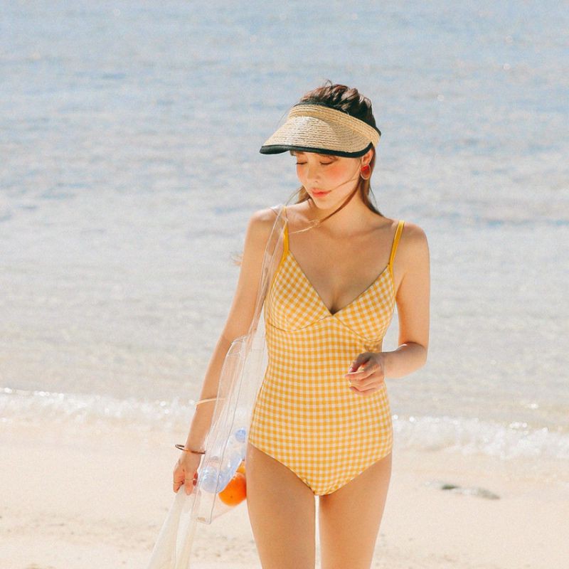 Đồ Bơi Một Mảnh Cổ Chữ V Hở Lưng Họa Tiết Sọc Caro Đơn Giản | BigBuy360 - bigbuy360.vn