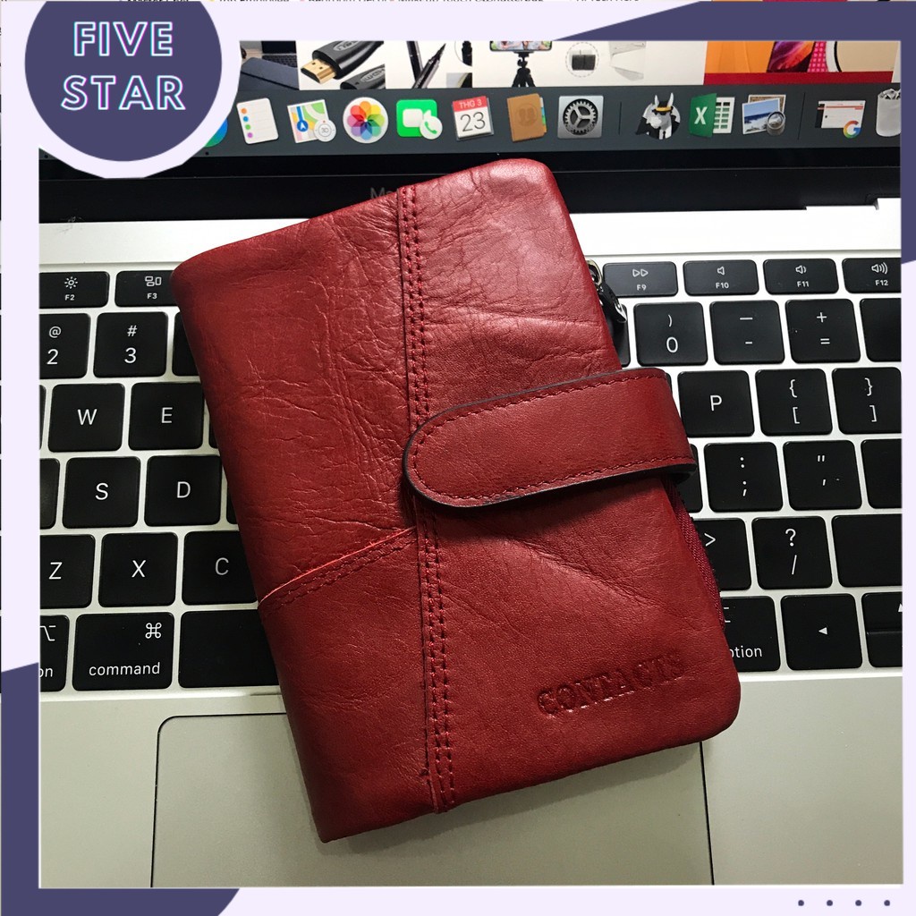 2022 Contact N1103-4 - Bảo Hành 2 Năm - Bóp Ví Đứng Bỏ Túi Da Ngựa Điên Men and Women Wallet Genuine Bò - Nam Nữ