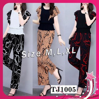 Đồ Bộ Đẹp Đi Chơi 🎁FREESHIP🎁Giảm 45k Khi Mua Từ 500k - Set nguyên bộ quần dài ống suông áo tay ngắn xếp ly eo TJ1005
