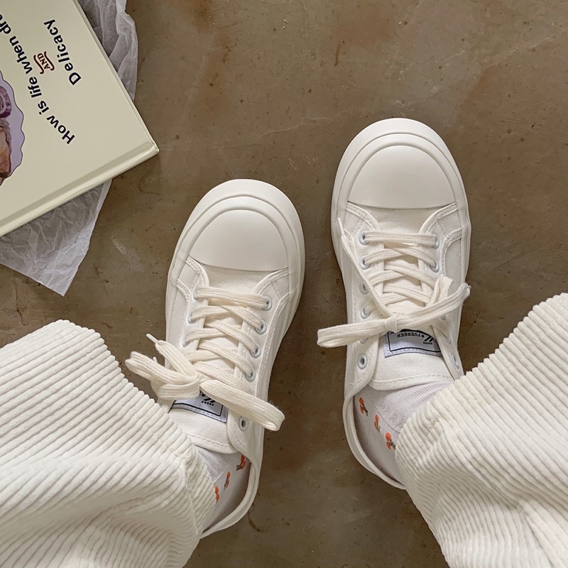 Giày bánh mì đạp gót đế cao 3P, giày sneaker màu trắng chất liệu canvas đeo được 2 kiểu