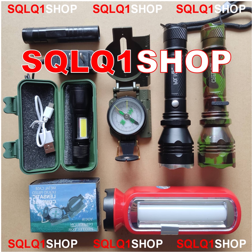 La bàn quân sự phong thủy đèn pin dã ngoại đi rừng sqlq1shop