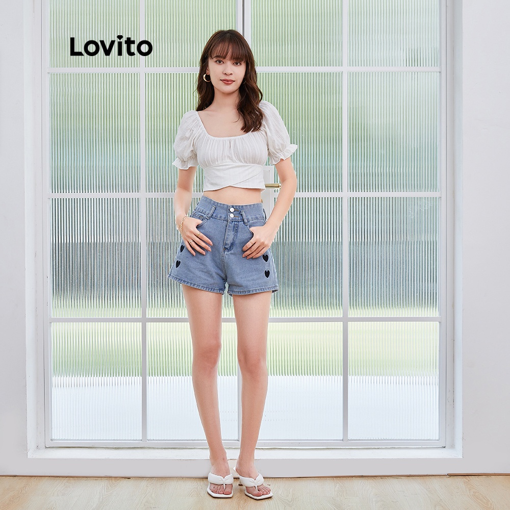Áo Kiểu Lovito Màu Trơn Ôm Dáng Cột Sau Lưng Tay Ngắn Phồng Viền Xếp Nếp Thường Ngày L04180 (Màu Trắng) | BigBuy360 - bigbuy360.vn