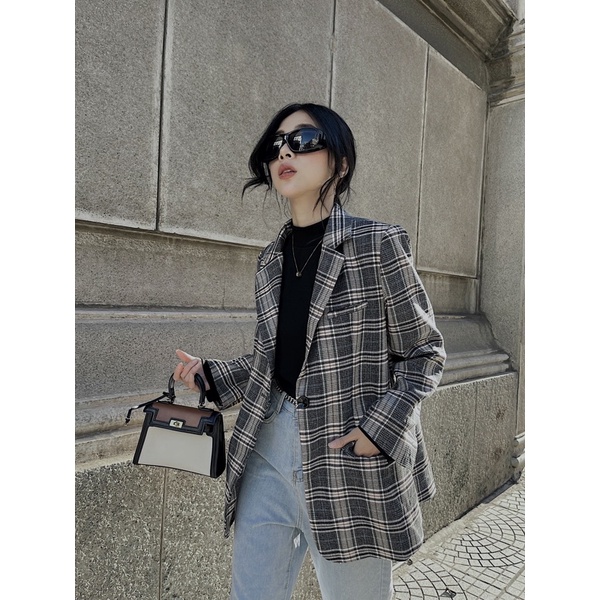 Áo blazer nữ 2 lớp 1 cúc dáng suông cao cấp