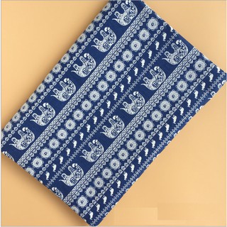 Vải bố, linen, canvas hoạ tiết voi xanh