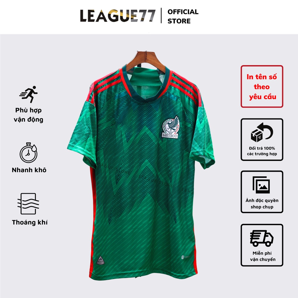 Áo đá bóng Mexico Leaguestore - bộ quần áo đá bóng mexico màu xanh lá ngắn tay thể thao 22/23