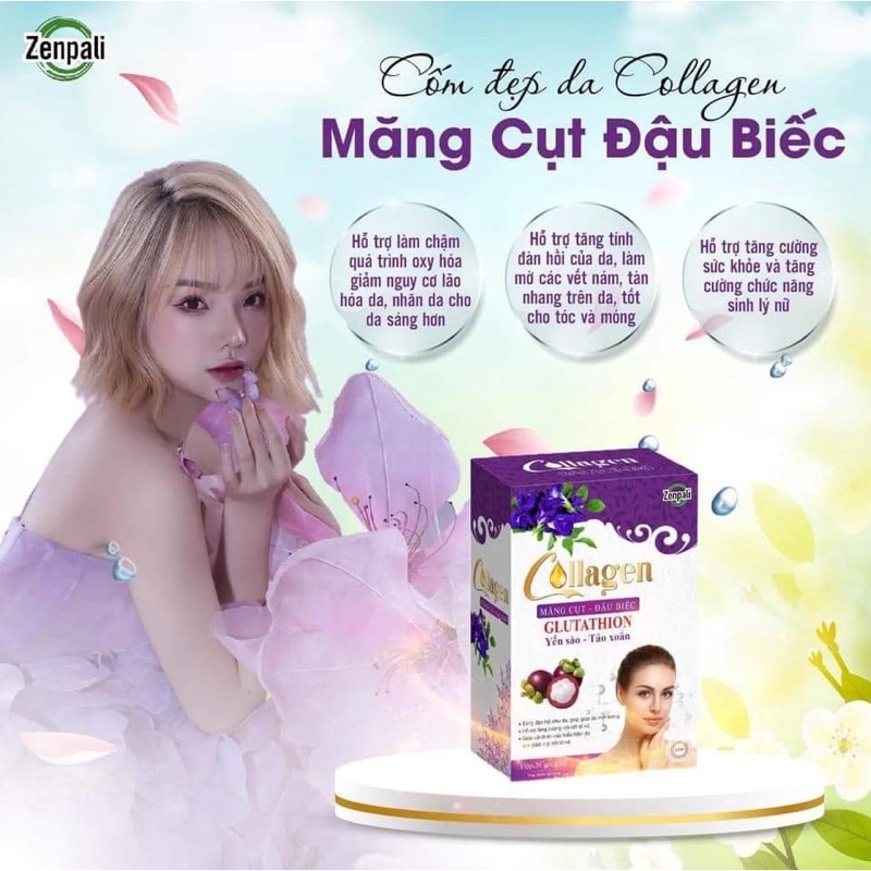 Cốm uống đẹp da tăng size vòng 1, collagen măng cụt đậu biếc Zenpali hộp 30 gói