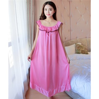 Váy ngủ dài phi lụa bèo nơ cổ, Đồ Ngủ Phi Lụa Thun  Bigsize  ( MẪU MỚI NƠ BÈO CỔ)-