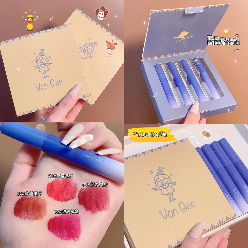 Set Son Môi 4 cây VONGEE kết cấu mờ dưỡng ẩm mềm mại kháng nước trang điểm lâu trôi