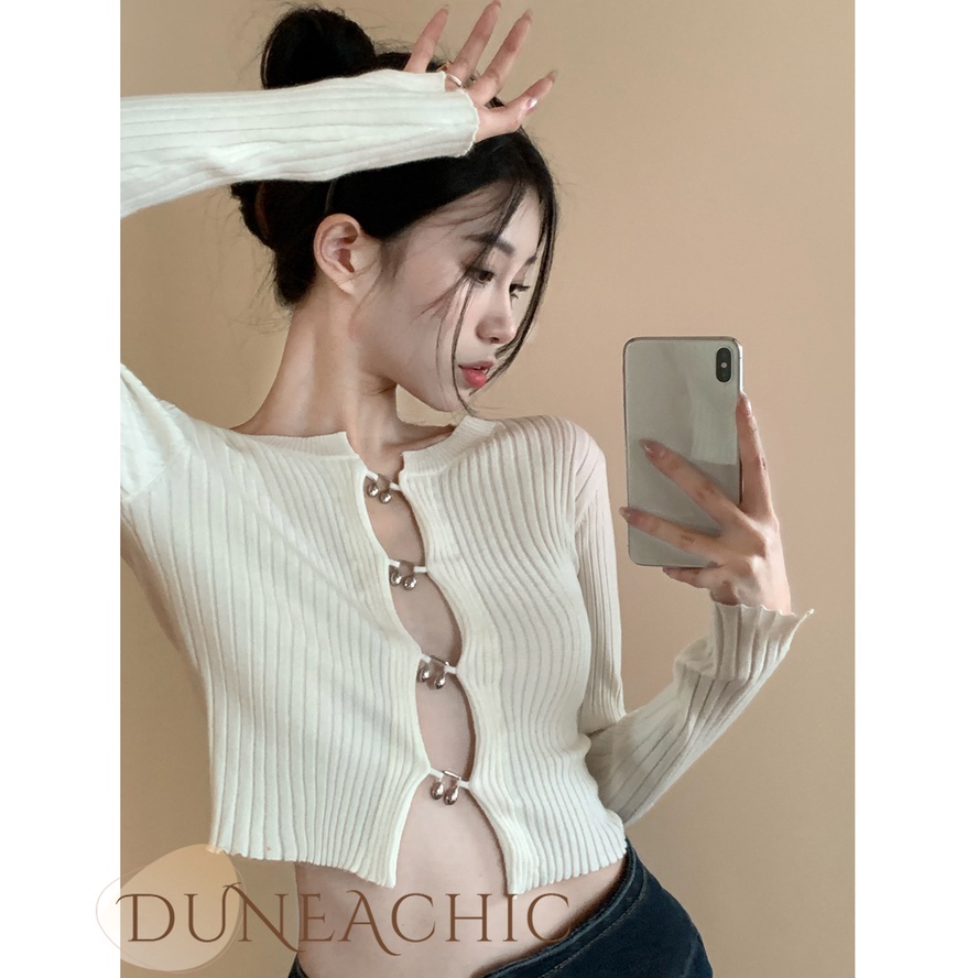 DUNEA Áo dệt kim tay dài thiết kế quyến rũ cho nữ