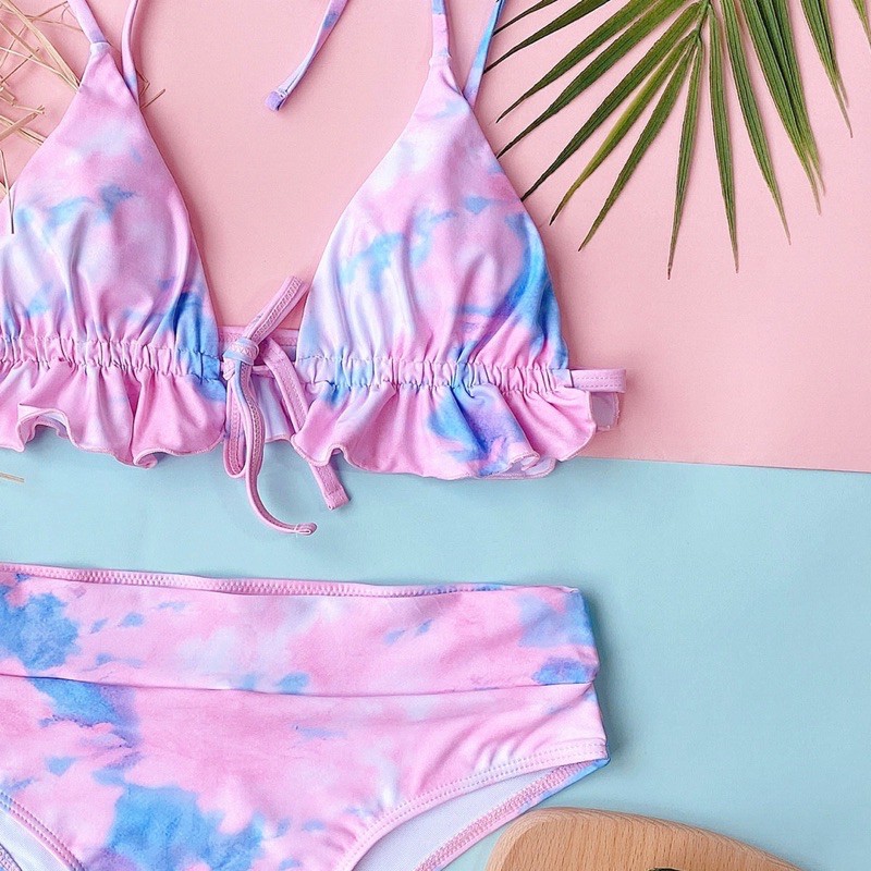 [BKN1159] &lt;ÂU&gt; SET BIKINI HỒNG LOANG XANH BÈO CHÂN NGỰC (CẠP CAO)